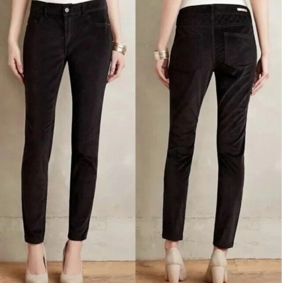 Pilcro and the Letterpress Pants - Anthropologie Pilcro Black Serif Skinny Velvet Ankle Pants Size 27
